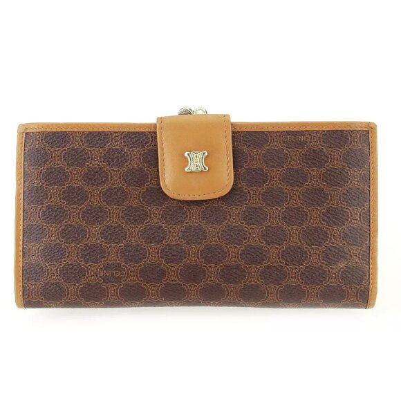 CELINE wallet macadam beige PVC ?~ leather Authentic USED - Picture 1 of 9